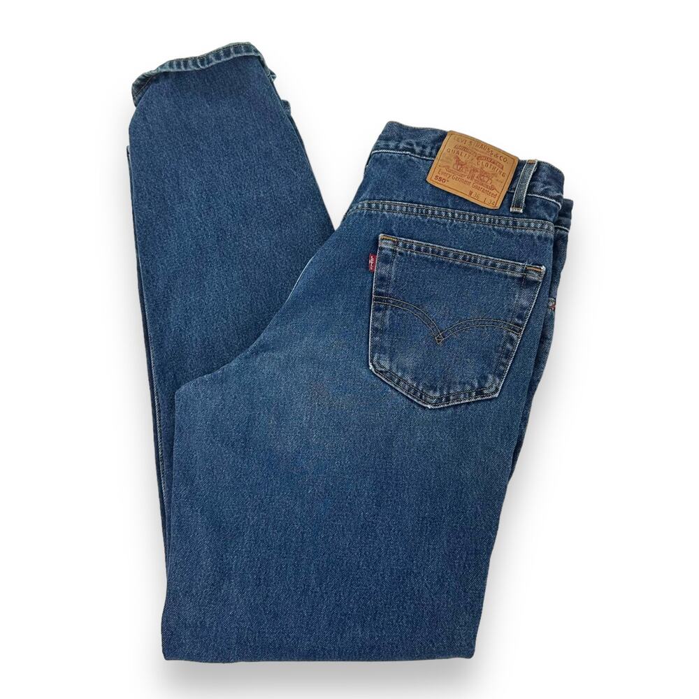 Vintage 90s Levis Jeans 550 Relaxed Fit Cotton Dark Wash Blue Denim Mens W36 L34